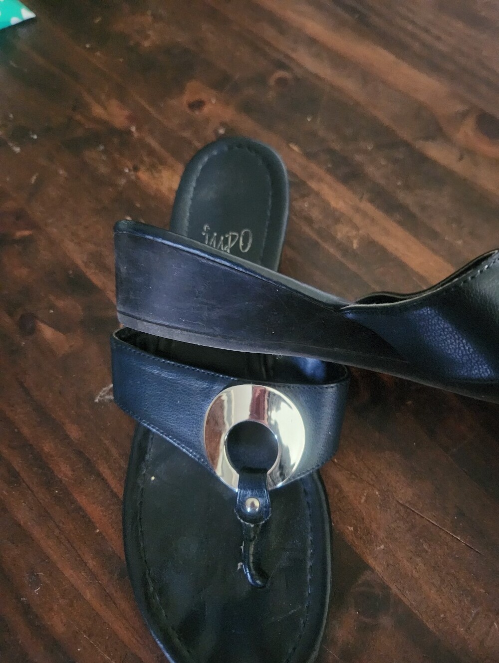 WPO Ella Black Thong Sandals with Silver Ring Accent - Picture 5 of 6